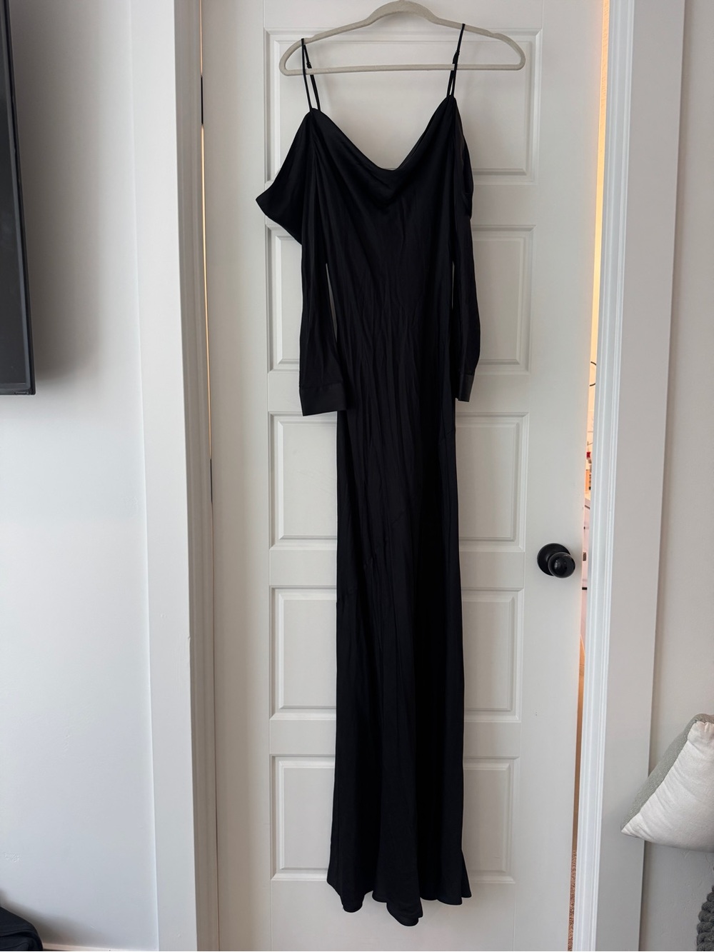 L'AGENCE Black One-Shoulder Slip Maxi Dress